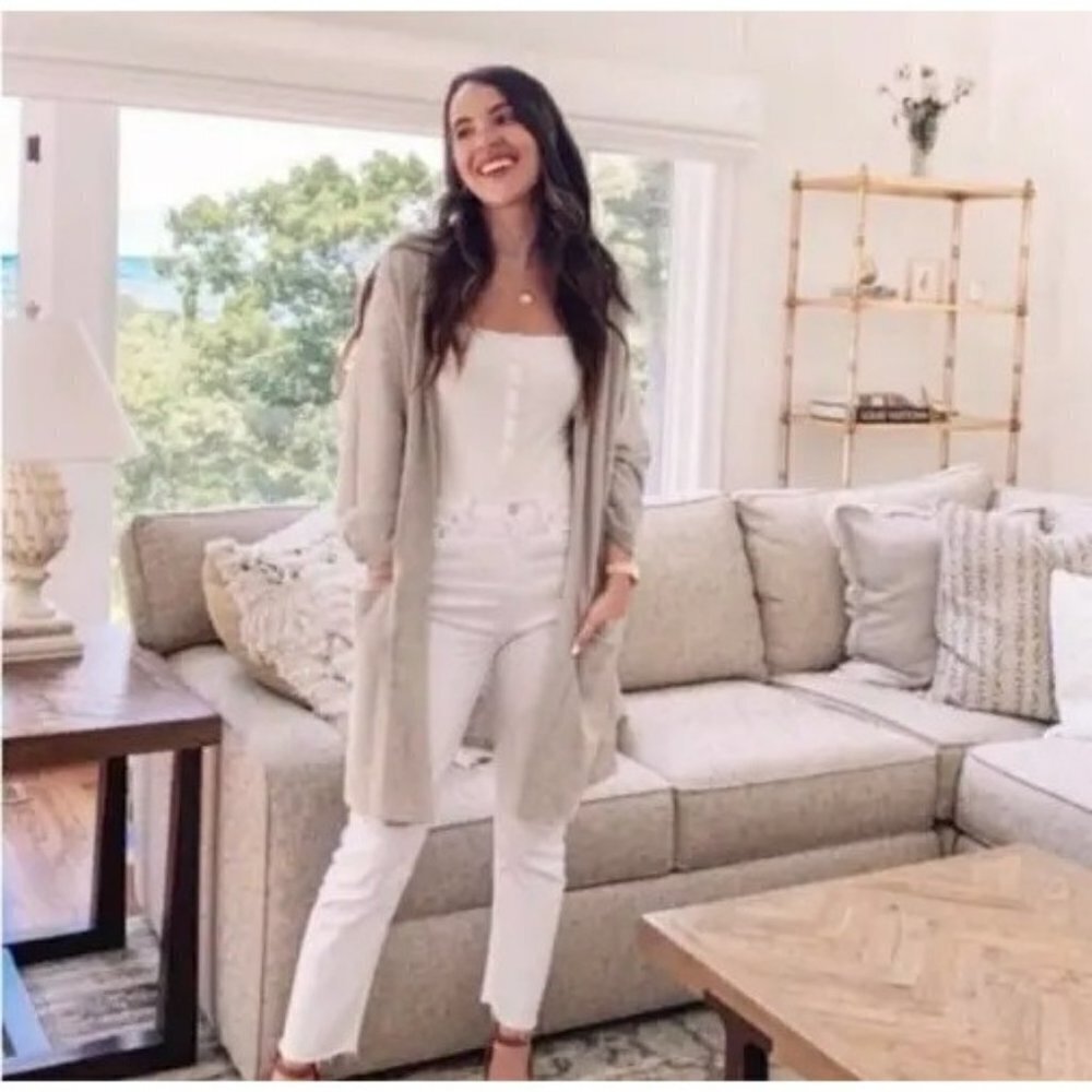 Anthropologie‎ Donni Grey Ribbed Draped Long Open Cardigan Pockets One Size Fits - Picture 2 of 9